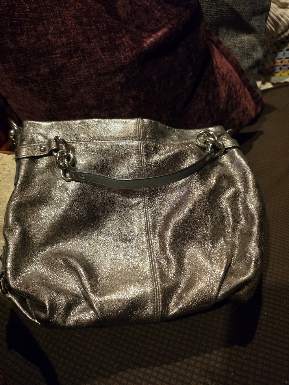 Coach Metallic Pewter Leather Hobo Bag